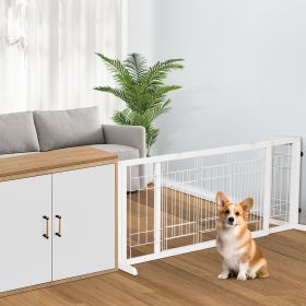 Freestanding Wooden Pet Fence for Stairs, Doorways and Hallways, White