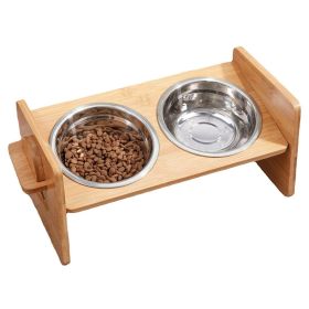 Bamboo Double Dog Raised Bowls 15 Degree Tilt Elevated Dog Bowls with 4 Adjustable Heights 2 Stainless Steel Bowls Pet Feeder for Dogs