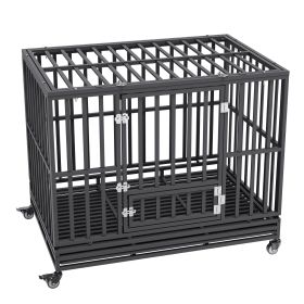 VEVOR 47 Inch Heavy Duty Dog Crate, Indestructible Dog Crate, 3-Door Heavy Duty Dog Kennel for Medium to Large Dogs with Lockable Wheels and Removable