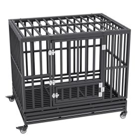 VEVOR 42 Inch Heavy Duty Dog Crate, Indestructible Dog Crate, 3-Door Heavy Duty Dog Kennel for Medium to Large Dogs with Lockable Wheels and Removable