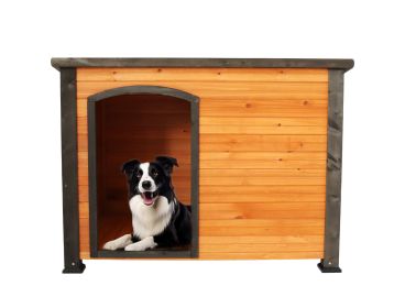 Dog House Outdoor & Indoor Wooden Dog Kennel for Winter with Raised Feet Weatherproof for Large Dogs(Gold red and black)44.5"*26.4"*27.8"(M)