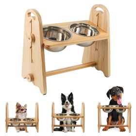 Elevated Dog Bowls for Medium Large Sized Dogs, Adjustable Heights Raised Dog Feeder Bowl with Stand for Food & Water,Natural