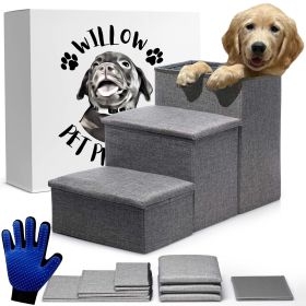 Foldable Gray Dog Stairs for High Beds or Couch With Storage