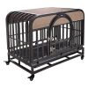 37in Heavy Duty Dog Crate, Furniture Style Dog Crate with Removable Trays and Wheels for High Anxiety Dogs