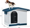 Dextrus Large Plastic Dog House with Liftable Roof, Indoor Outdoor Doghouse Puppy Shelter with Detachable Base and Adjustable Bar Window, Water Resist