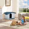 Dextrus Large Plastic Dog House with Liftable Roof, Indoor Outdoor Doghouse Puppy Shelter with Detachable Base and Adjustable Bar Window, Water Resist