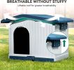 Dextrus Large Plastic Dog House with Liftable Roof, Indoor Outdoor Doghouse Puppy Shelter with Detachable Base and Adjustable Bar Window, Water Resist