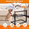 Dog Raised Bowls with 4.1 to 12.4in Adjustable Height Stainless Steel Elevated Double Dog Bowls with Bell Name Plate for Small Medium Large Dogs