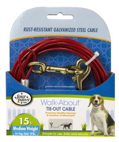 Four Paws Pet Select Walk-About Tie-Out Cable Medium Weight for Dogs up to 50 lbs (size: 15' long - 1 count)