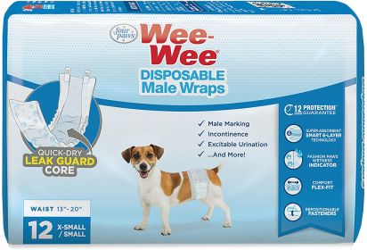 Four Paws Wee Wee Disposable Male Dog Wraps X-Small/Small (size: 12 count)