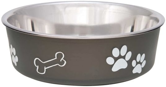 Loving Pets Bella Bowl with Rubber Base Steel and Espresso (size: Medium - 1 count)