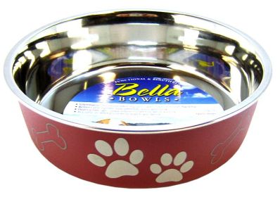 Loving Pets Merlot Stainless Steel Dish With Rubber Base (size: Medium - 1 count)