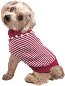 Fashion Pet Pom Pom Stripe Dog Sweater Raspberry (size: Medium - 1 count)